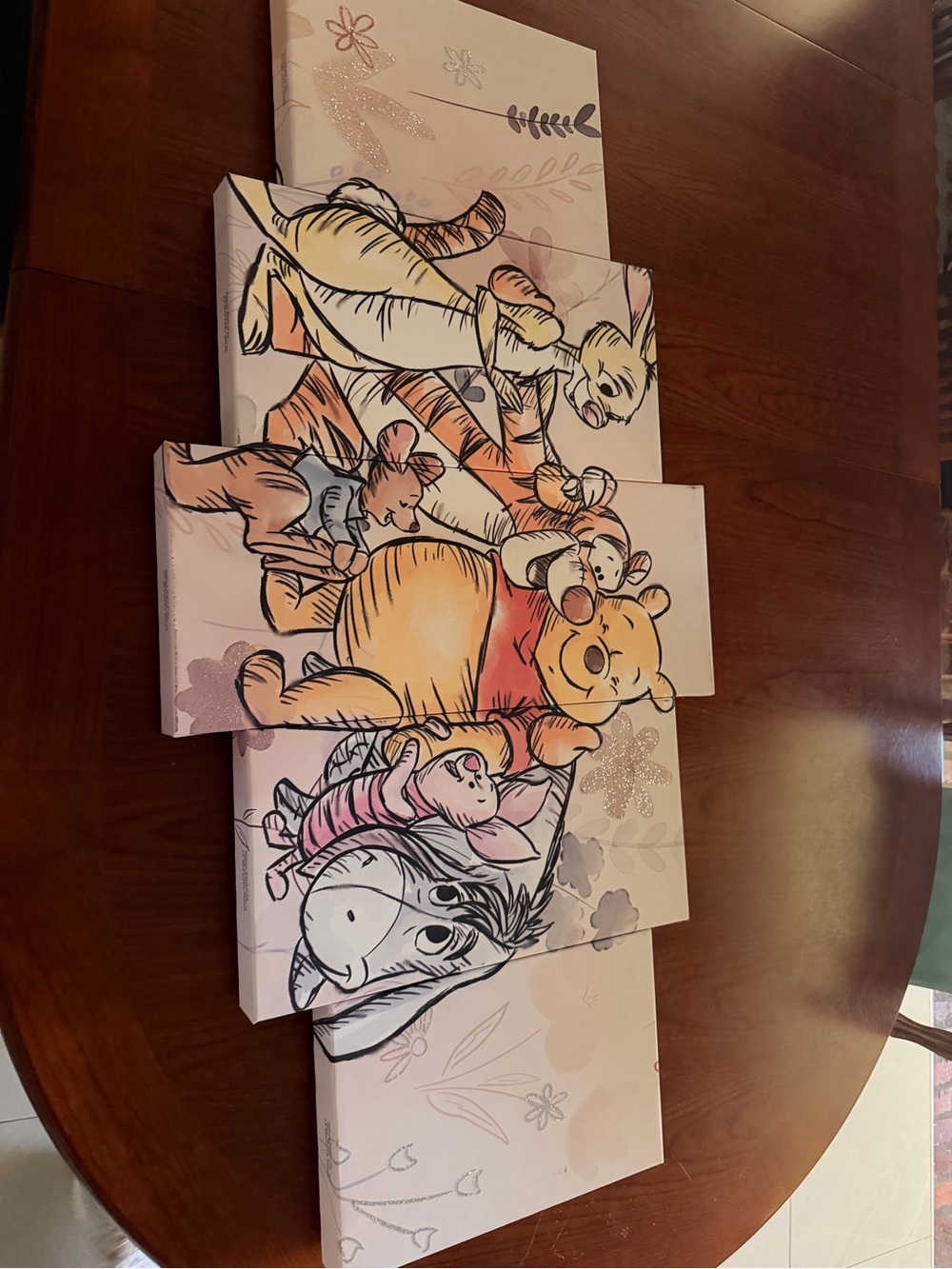 Winnie the Pooh Group Canvas Wall Art - Pink and Orange